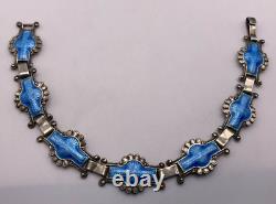 Rare Antique Johann G. Kjaerland JGK Sterling Silver Blue Enamel Bracelet Norway