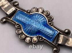 Rare Antique Johann G. Kjaerland JGK Sterling Silver Blue Enamel Bracelet Norway