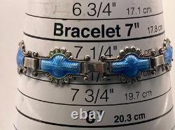 Rare Antique Johann G. Kjaerland JGK Sterling Silver Blue Enamel Bracelet Norway