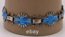 Rare Antique Johann G. Kjaerland JGK Sterling Silver Blue Enamel Bracelet Norway