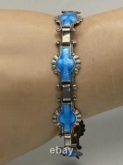 Rare Antique Johann G. Kjaerland JGK Sterling Silver Blue Enamel Bracelet Norway