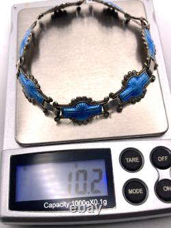 Rare Antique Johann G. Kjaerland JGK Sterling Silver Blue Enamel Bracelet Norway