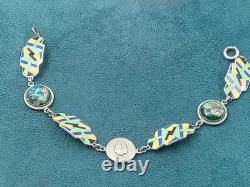 Rare Art Deco geometric Silver & Enamel Inlay Link Bracelet 7 & 14 grams