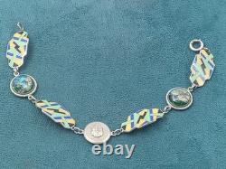 Rare Art Deco geometric Silver & Enamel Inlay Link Bracelet 7 & 14 grams