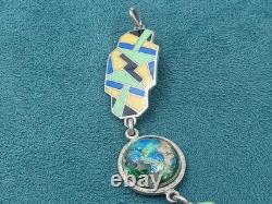 Rare Art Deco geometric Silver & Enamel Inlay Link Bracelet 7 & 14 grams