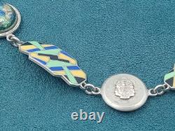 Rare Art Deco geometric Silver & Enamel Inlay Link Bracelet 7 & 14 grams