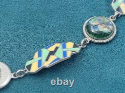 Rare Art Deco geometric Silver & Enamel Inlay Link Bracelet 7 & 14 grams