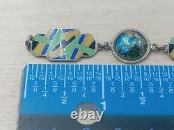 Rare Art Deco geometric Silver & Enamel Inlay Link Bracelet 7 & 14 grams