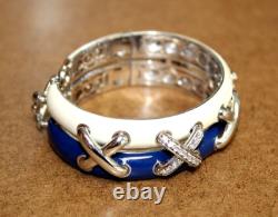 Rare Belle Etoile Sterling Blue/White Enamel Hinged Bangle Bracelet 093WEI Rare Belle Etoile Sterling Blue/White Enamel Hinged Bangle Bracelet 093WEI