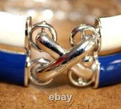 Rare Belle Etoile Sterling Blue/White Enamel Hinged Bangle Bracelet 093WEI