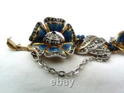 Rare Coro 1939 Adolph Katz Day & Night Moving Enamel Flowers Book Piece Bracelet