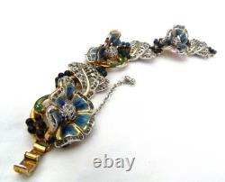 Rare Coro 1939 Adolph Katz Day & Night Moving Enamel Flowers Book Piece Bracelet