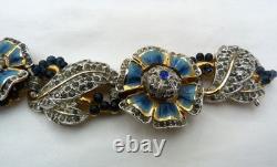 Rare Coro 1939 Adolph Katz Day & Night Moving Enamel Flowers Book Piece Bracelet