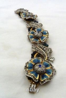 Rare Coro 1939 Adolph Katz Day & Night Moving Enamel Flowers Book Piece Bracelet