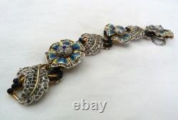 Rare Coro 1939 Adolph Katz Day & Night Moving Enamel Flowers Book Piece Bracelet