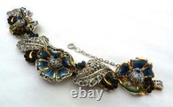 Rare Coro 1939 Adolph Katz Day & Night Moving Enamel Flowers Book Piece Bracelet