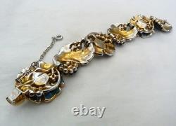 Rare Coro 1939 Adolph Katz Day & Night Moving Enamel Flowers Book Piece Bracelet