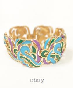 Rare Crown Trifari Bracelet Blue, Green And purple Enamel Golden Tone