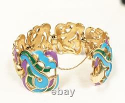 Rare Crown Trifari Bracelet Blue, Green And purple Enamel Golden Tone
