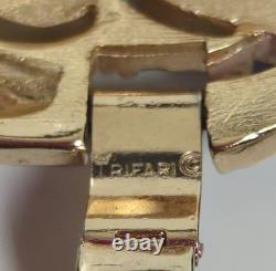 Rare Crown Trifari Bracelet Blue, Green And purple Enamel Golden Tone