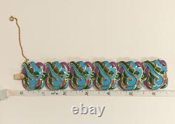 Rare Crown Trifari Bracelet Blue, Green And purple Enamel Golden Tone