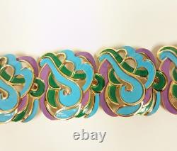 Rare Crown Trifari Bracelet Blue, Green And purple Enamel Golden Tone