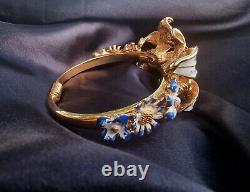 Rare Find Vintage Kenneth Jay Lane KJL Signed Enamel White Blue Lily Bangle Brac