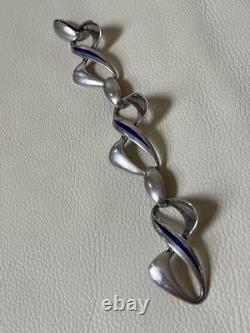 Rare GIOR 925 Sterling Silver Vintage Italy Blue Enamel Modernist Bracelet