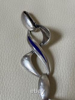 Rare GIOR 925 Sterling Silver Vintage Italy Blue Enamel Modernist Bracelet