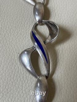 Rare GIOR 925 Sterling Silver Vintage Italy Blue Enamel Modernist Bracelet
