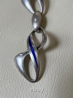 Rare GIOR 925 Sterling Silver Vintage Italy Blue Enamel Modernist Bracelet
