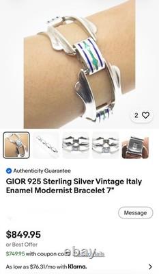 Rare GIOR 925 Sterling Silver Vintage Italy Blue Enamel Modernist Bracelet