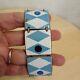 Rare Harold Balazs 1960s Blue Diamond & Dot Enamel Link Bracelet Signed