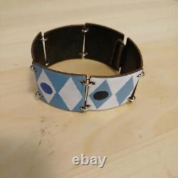 Rare Harold Balazs 1960s Blue Diamond & Dot Enamel Link Bracelet Signed