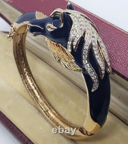 Rare Panetta Blue Enamel and Goldtone Crystal Horse Head Hinged Bracelet