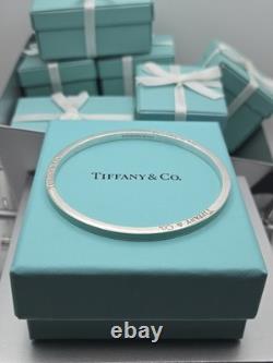 Rare Tiffany & Co. Blue Enamel Striped 7.5 Bangle Bracelet Sterling Silver 925