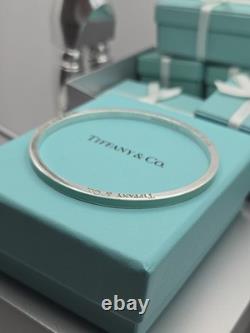 Rare Tiffany & Co. Blue Enamel Striped 7.5 Bangle Bracelet Sterling Silver 925