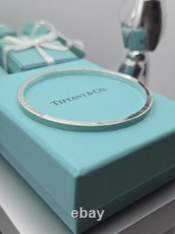 Rare Tiffany & Co. Blue Enamel Striped 7.5 Bangle Bracelet Sterling Silver 925