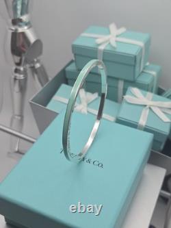 Rare Tiffany & Co. Blue Enamel Striped 7.5 Bangle Bracelet Sterling Silver 925