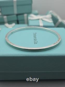 Rare Tiffany & Co. Blue Enamel Striped 7.5 Bangle Bracelet Sterling Silver 925
