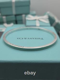 Rare Tiffany & Co. Blue Enamel Striped 7.5 Bangle Bracelet Sterling Silver 925