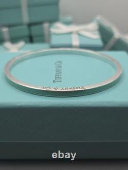 Rare Tiffany & Co. Blue Enamel Striped 7.5 Bangle Bracelet Sterling Silver 925
