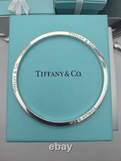 Rare Tiffany & Co. Blue Enamel Striped 7.5 Bangle Bracelet Sterling Silver 925