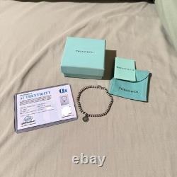 Rare Tiffany & Co. Sterling Silver Bead Bracelet- Blue Heart Enamel Round Tag