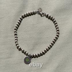 Rare Tiffany & Co. Sterling Silver Bead Bracelet- Blue Heart Enamel Round Tag