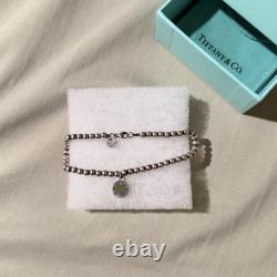 Rare Tiffany & Co. Sterling Silver Bead Bracelet- Blue Heart Enamel Round Tag