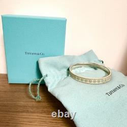 Rare Tiffany & Co. Sterling Silver Blue Enamel Daisy Flower Bangle, Pouch & Box