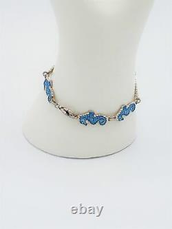 Rare VNTG 925SS Sky Blue Guilloche Enamel Meka Denmark Seahorses Bracelet Mint