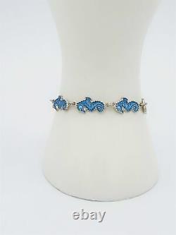 Rare VNTG 925SS Sky Blue Guilloche Enamel Meka Denmark Seahorses Bracelet Mint