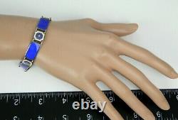 Rare VTG DAVID ANDERSON Norway 925 Sterling Guilloche Blue Enamel Panel Bracelet